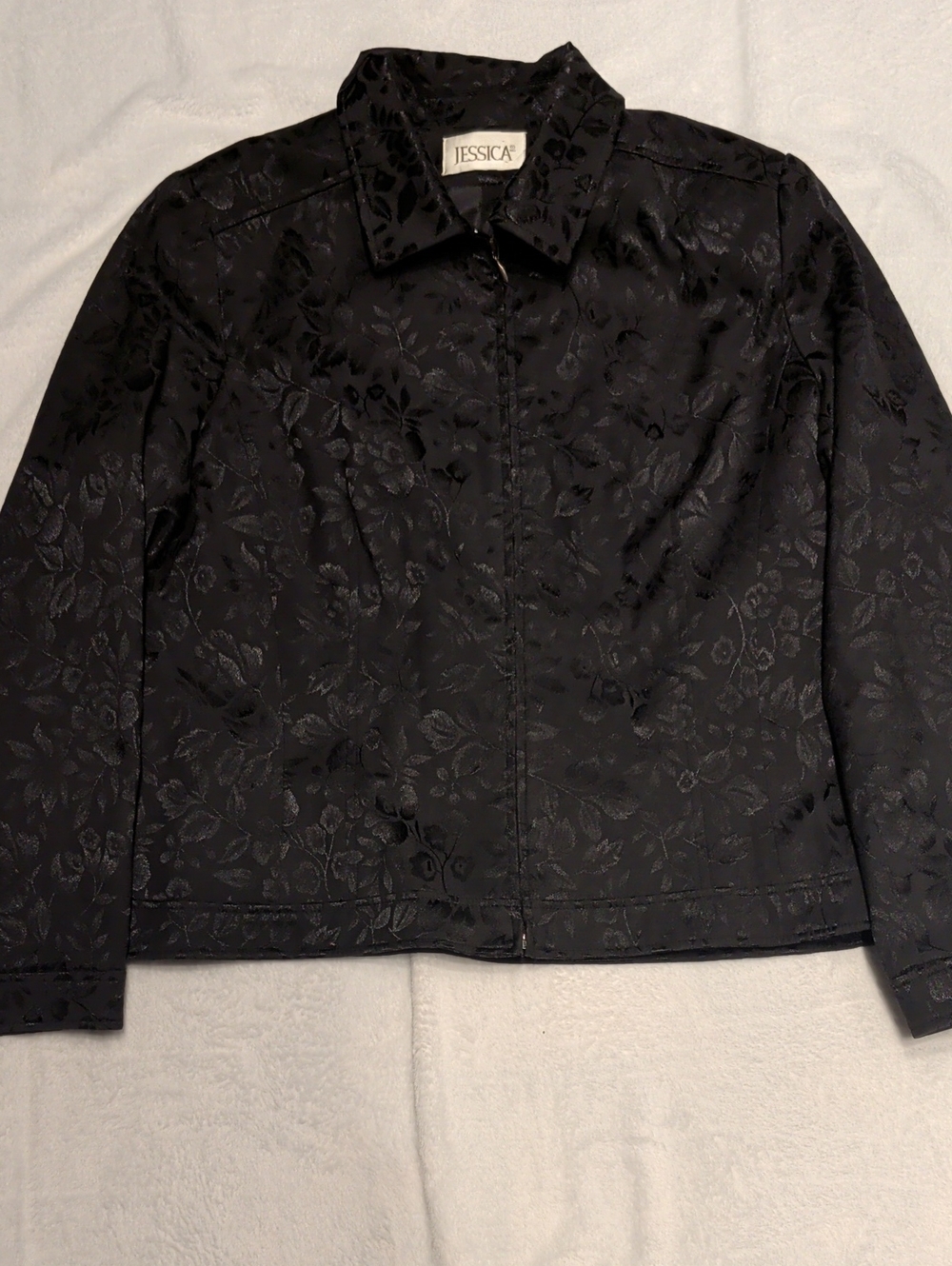 Vintage Vintage Jessica Black Floral Jacquard Zip Jacket | Whimsigoth | Size 14